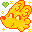 A small 32x32 pixels icon of a smiling yellow fox head, with a small green heart floating beside it.