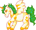 Sparkling pixel doll of an Island Uni from Neopets.
