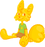 Sitting plushie of a stylized anthro yellow fox. It's a bit sketchy.